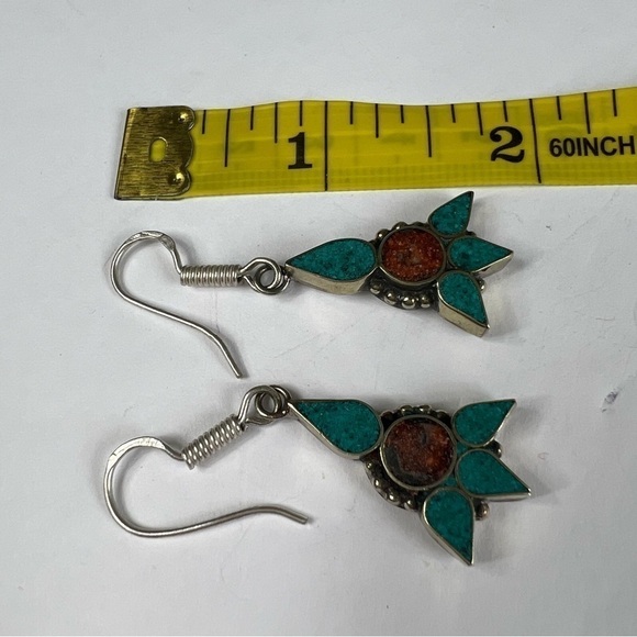 Kuchi Tribal Afghanistan handmade coral, turquoise earrings - Picture 5 of 6